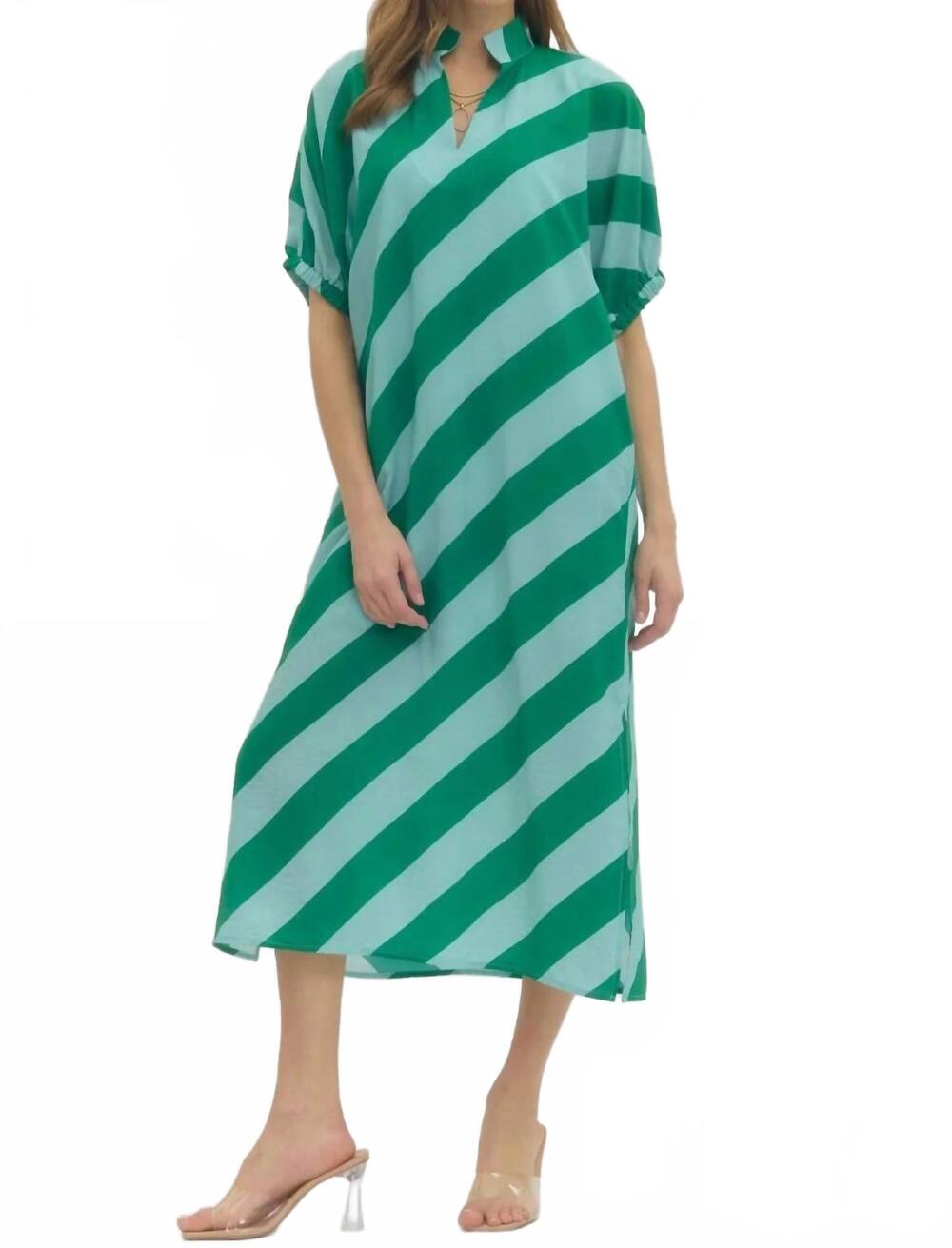 NEW ENTRO kyle striped dress in green